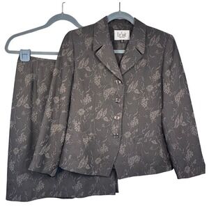 2 Piece‎ Taupe Skirt Suit Le Suit Petite Women's Floral Print Size 6P